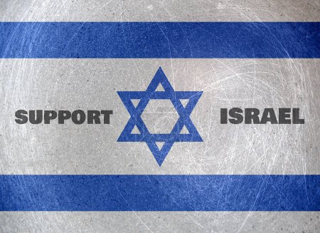 Weathered grunge flag of Israel with the star of David and text Support Israel