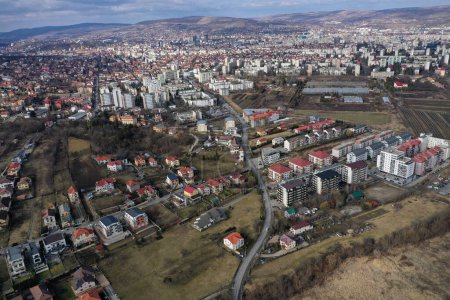  Aerial drone view of Cluj Napoca suburban part of the city, Romania, Europe