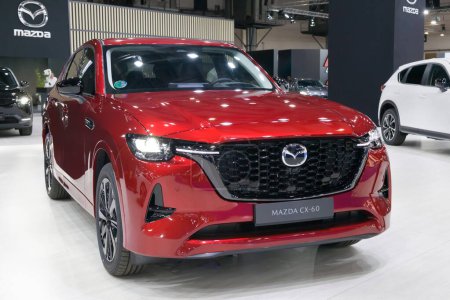Photo for Barcelona, Spain - May 14, 2023: Mazda CX-60 Hybrid Diesel on display at Automobile Barcelona 2023 in Barcelona, Spain. - Royalty Free Image