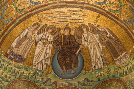 Apse Mosaico de la Basílica de San Vitale en Rávena, Emilia-Romaña, Italia.