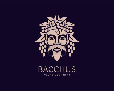 Logo Bacchus oder Dionysos. Das Logo des Mannes mit Traubenbeeren und Blättern. Ein Stil für Winzer oder Brauer. Schild für Bar und Restaurant. Modernes Logo