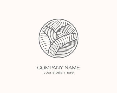 Illustration for Leaves logo. floral logo. Tropical leaves in a circle. Logo in a trendy linear style for clothes, hotels, cosmetics, spas, beauty salons, jewelry - Royalty Free Image