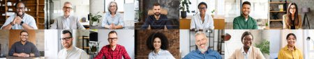 Photo for Diverse collection individuals in smart casual attire showcases range of expressions and poses, from contemplative to cheerful, set in naturally lit environments that suggest comfort and productivity - Royalty Free Image