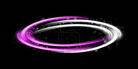 Ilustración de Líneas de luz abstracta de movimiento y velocidad con destellos de color blanco y púrpura. Efecto luminoso diario de luz. onda semicircular, curva de sendero ligero remolino, faros de coche, fibra óptica incandescente - Imagen libre de derechos