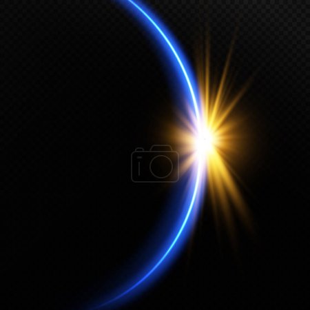 Téléchargez les illustrations : Le bord d'une éclipse solaire sur fond noir, bleu. Éclipse bleue pour la publicité de produits, phénomènes naturels, concept d'horreur et autres - en licence libre de droit