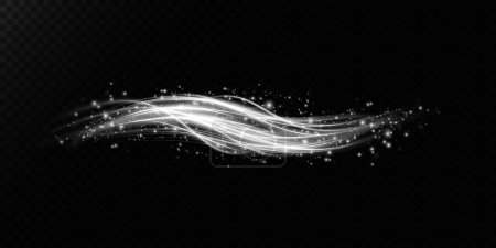 Ilustración de Líneas blancas luminosas de velocidad. Efecto de luz brillante. Líneas de movimiento abstractas. Onda de rastro de luz, línea de rastro de trayectoria de fuego, luces de coche, fibra óptica y curva de incandescencia giro png - Imagen libre de derechos