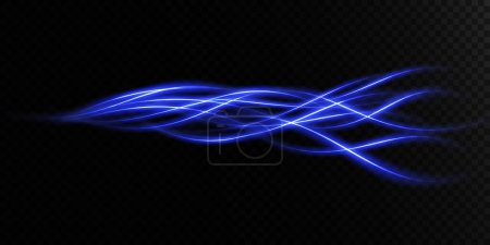 Ilustración de Líneas luminosas abstractas de movimiento y velocidad en azul. Efecto luminoso diario de luz. onda semicircular, remolino de curva de rastro de luz, faros de coche, fibra óptica incandescente png - Imagen libre de derechos