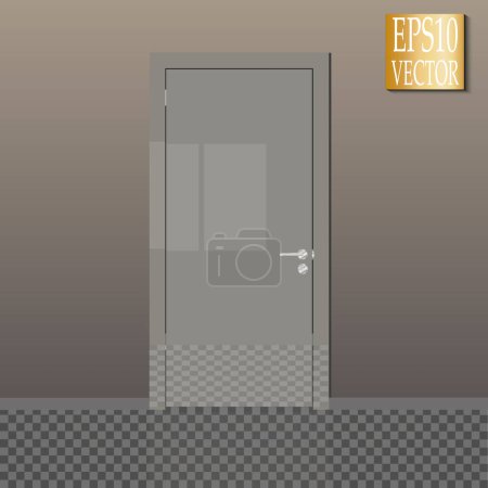 Illustration for Vector closed door with frame isolated on background. Door with clear glass and Golden frame. Lacquered grey. - Royalty Free Image