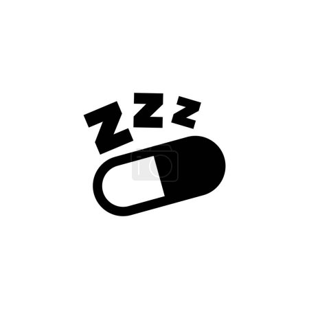 Téléchargez les illustrations : Sleeping Pill Capsule avec texte zzz. Illustration d'icône vectorielle plate. Symbole noir simple sur fond blanc. Sleeping Pill Capsule avec modèle de conception de signe de texte zzz pour élément d'interface utilisateur Web et mobile - en licence libre de droit