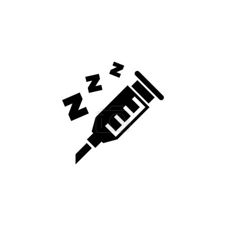 Téléchargez les illustrations : Sleeping Pills in a Syringe, Medicine. Illustration d'icône vectorielle plate. Symbole noir simple sur fond blanc. Somnifères dans une seringue, Modèle de conception de panneau de médecine pour l'élément Web et mobile UI - en licence libre de droit