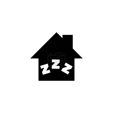 Ein einfaches schwarz-weißes Symbol, das eine Häusersilhouette mit den ZZZ-Symbolen darstellt und ein Haus oder eine Residenz symbolisiert, die mit Schlaf und Ruhe verbunden sind. Vektor-Symbol für Website-Design, Logo, App, UI