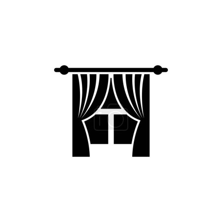 Une simple icône en noir et blanc représentant un rideau ou un rideau recouvrant une fenêtre de style église, représentant l'espace intérieur et les aspects spirituels d'un bâtiment religieux. Icône vectorielle pour la conception du site