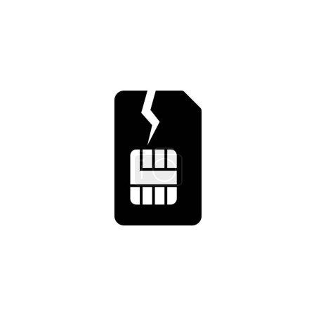Une icône simple représentant une carte SIM fissurée ou cassée, représentant des problèmes de connectivité mobile ou de compatibilité de l'appareil
