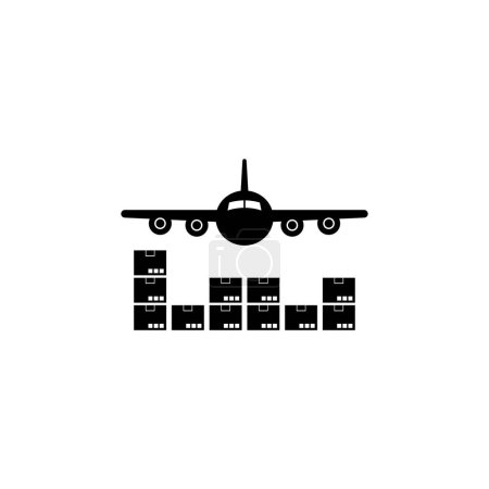 A simple black and white icon depicting a cargo airplane flying above a group of stacked shipping boxes, representing air freight transportation and logistics.