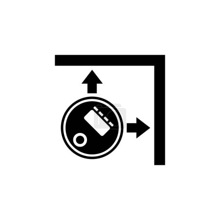 Graphic representation of a robot vacuum cleaner navigating in a corner, illustrating its ability to maneuver in tight spaces