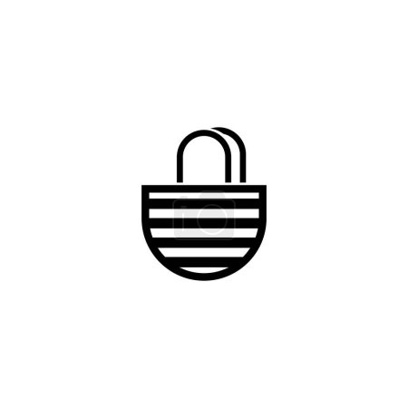 Illustration for Minimalist black and white icon of a striped beach bag with handles. - Royalty Free Image