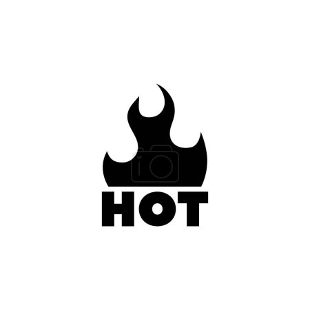 Un icono de llama negra sobre la palabra HOT en negrita, letras mayúsculas sobre un fondo blanco