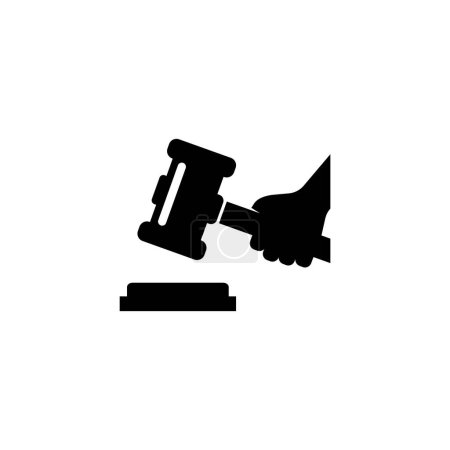 A simple black and white graphic icon depicting the silhouette of a judge's gavel and a podium or pedestal, representing legal authority, court proceedings, and decision-making