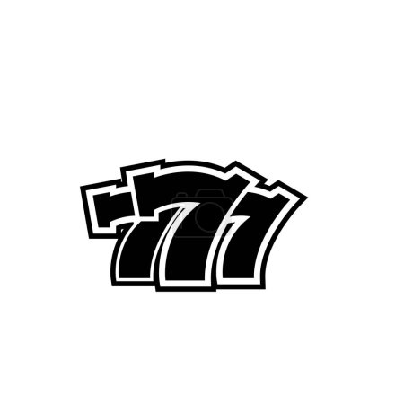 Un simple icono en blanco y negro que representa el número de la suerte 777, a menudo asociado con el juego, máquinas tragamonedas, y la búsqueda de la fortuna.