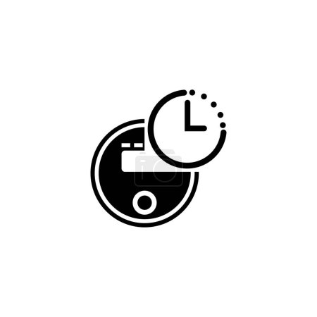 Modern robotic vacuum cleaner icon with a time symbol, isolated on a white background