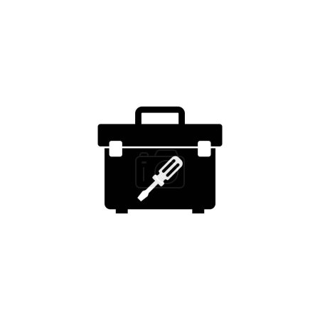 Ilustración de Icono en blanco y negro de una caja de herramientas con un símbolo de destornillador, que representa herramientas y mantenimiento, aislado sobre un fondo blanco. - Imagen libre de derechos
