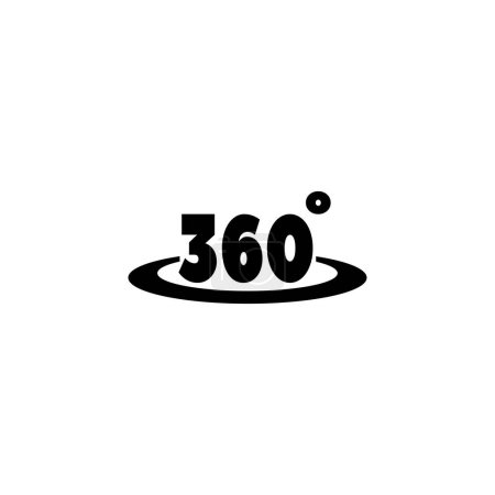 Une icône minimaliste en noir et blanc représentant le texte 360 entouré d'une ligne courbe, représentant une vue à 360 degrés, des perspectives panoramiques ou des informations visuelles globales