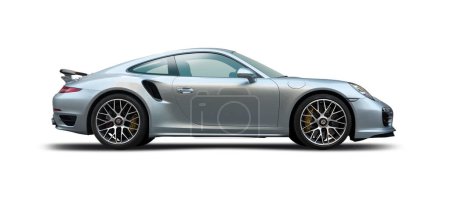 Téléchargez les photos : Porsche 911 Turbo S voiture, vue de côté isolé sur fond blanc - en image libre de droit