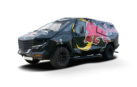 Téléchargez les photos : Camion événement Red Bull isolé sur fond blanc - en image libre de droit