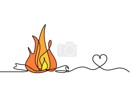 Foto de Fuego abstracto con corazón como dibujo en línea sobre fondo blanco - Imagen libre de derechos
