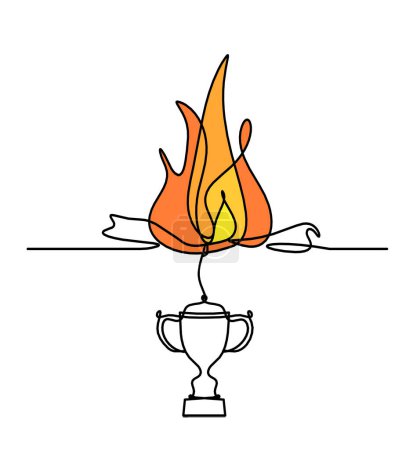 Foto de Fuego abstracto con trofeo como dibujo en línea sobre fondo blanco - Imagen libre de derechos