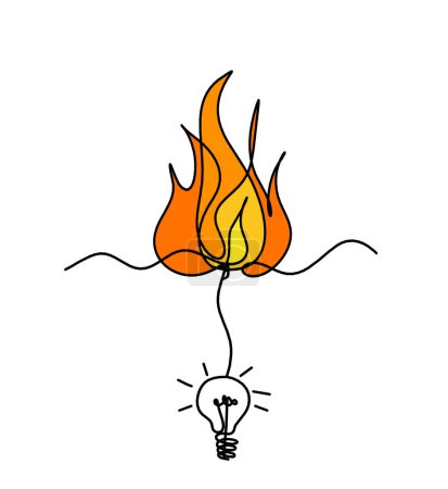 Photo for Abstract fire with light bulb as line drawing on white background - Royalty Free Image