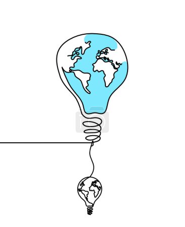 Téléchargez les photos : Planète abstraite La Terre dans une ampoule et une ampoule globe comme dessin linéaire sur fond blanc - en image libre de droit