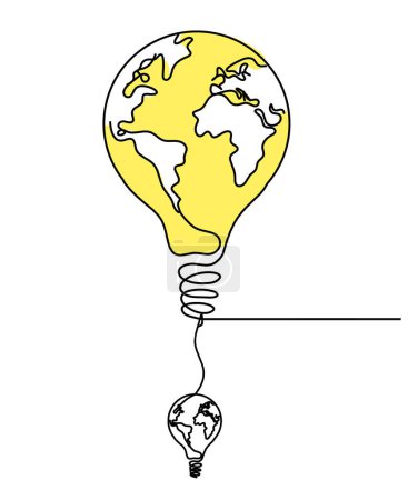 Photo for Abstract planet Earth in light bulb and globe light bulb as line drawing on white as background - Royalty Free Image