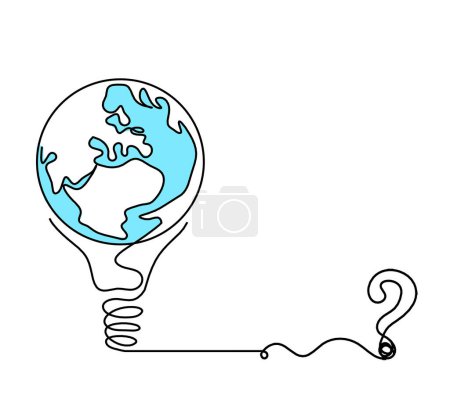 Photo for Abstract planet Earth in light bulb and question mark as line drawing on white as background - Royalty Free Image