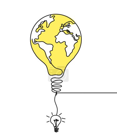Photo for Abstract planet Earth in light bulb and light bulb as line drawing on white as background - Royalty Free Image