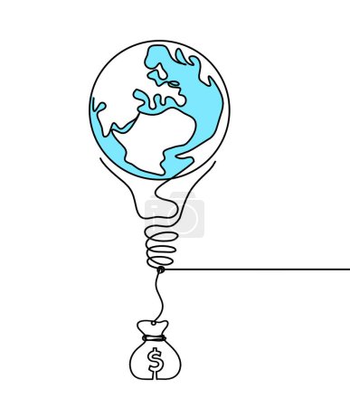 Photo for Abstract planet Earth in light bulb and dollar as line drawing on white as background - Royalty Free Image