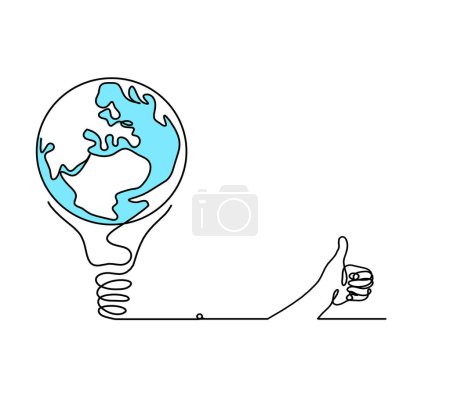 Photo for Abstract planet Earth in light bulb and hand as line drawing on white as background - Royalty Free Image