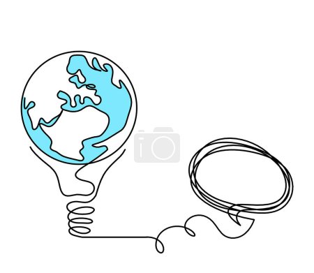 Photo for Abstract planet Earth in light bulb and comment as line drawing on white as background - Royalty Free Image
