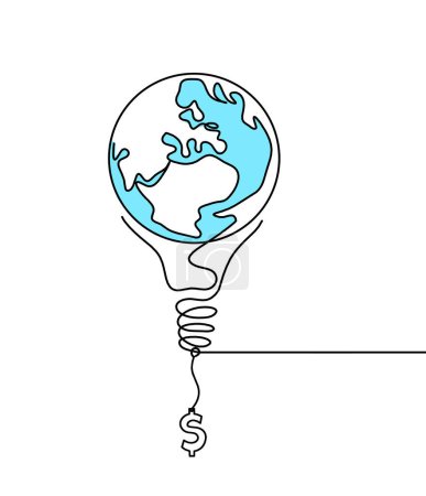Foto de Planeta Tierra abstracto en bombilla y dólar como dibujo de línea sobre blanco como fondo - Imagen libre de derechos