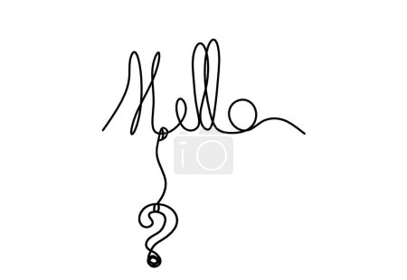 Téléchargez les photos : Calligraphic inscription of word "bonjour", "hello" with question mark as continuous line drawing on white  background - en image libre de droit
