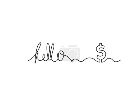 Téléchargez les photos : Calligraphic inscription of word "bonjour", "hello" with dollar as continuous line drawing on white  background - en image libre de droit
