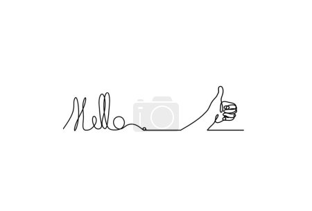 Foto de Calligraphic inscription of word "bonjour", "hello" with  hand as continuous line drawing on white  background - Imagen libre de derechos