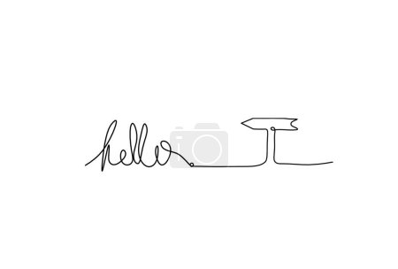 Téléchargez les photos : Calligraphic inscription of word "bonjour", "hello" with direction as continuous line drawing on white  background - en image libre de droit