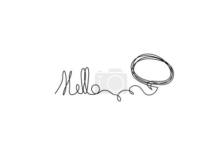 Photo for Calligraphic inscription of word "bonjour", "hello" with comment as continuous line drawing on white  background - Royalty Free Image