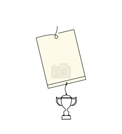 Photo for Abstract color paper with paper clip and trophy as line drawing on white as background - Royalty Free Image