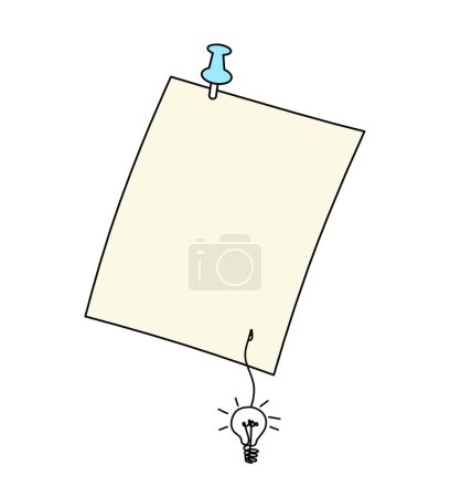 Foto de Abstract color paper with paper clip and light bulb as line drawing on white as background - Imagen libre de derechos