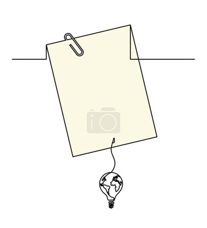 Photo for Abstract color paper with paper clip and light bulb as line drawing on white as background - Royalty Free Image