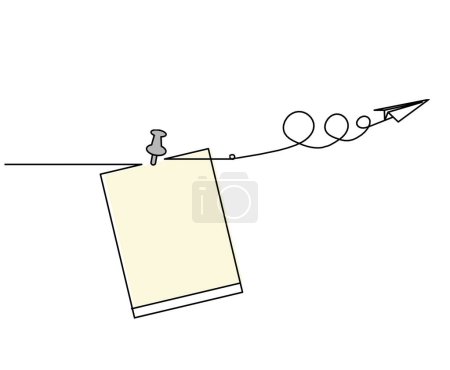 Foto de Abstract color paper with paper clip and paper plane as line drawing on white as background - Imagen libre de derechos