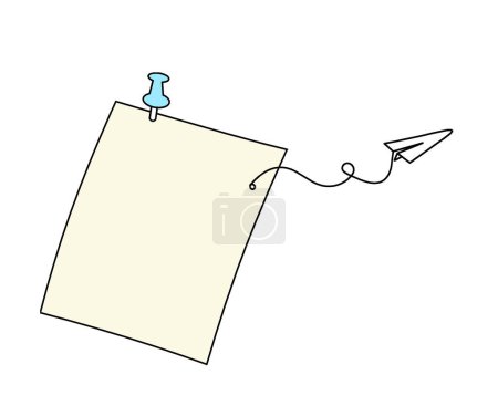 Téléchargez les photos : Abstract color paper with paper clip and paper plane as line drawing on white as background - en image libre de droit