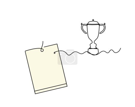 Photo for Abstract color paper with paper clip and trophy as line drawing on white as background - Royalty Free Image